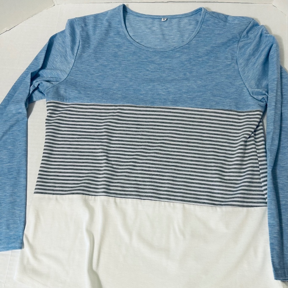 Women's Long sleeve shirt, blue/white/grey size M
